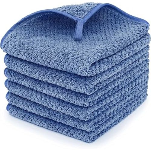 6 Pack Washcloth Set Towels - Quick Drying & Absorbent Microfiber Gym Towels 13x13 inches - Lightweight & Thin Yoga Towels - Multi-Purpose Camping Towels for SPA, Hotel & Bathroom, Blue