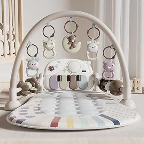 Baby Play Mat Baby Toys,Baby Gym Tummy Time Play Piano Activity Mat with 5 Infant Sensory Toys,Music & Light Infant Newborn Gifts for Babies Toddlers 0-3 6-9 11 12 Months.