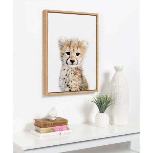 18" x 24" Sylvie Cheetah Framed Canvas by Amy Peterson Natural: Kate & Laurel, Vertical Wall Art