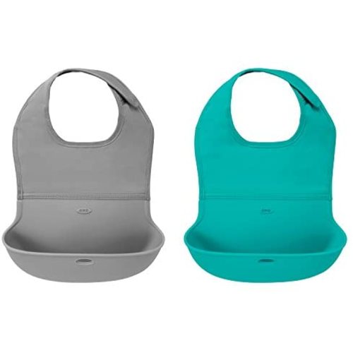 OXO Tot Roll- Up Bib 2-Pack Gray/Teal