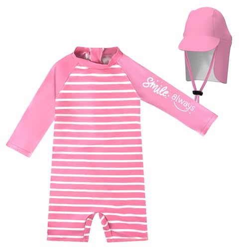 weVSwe Baby Swimsuit UPF 50+ Sun Protection Long Sleeve Toddler Bathing Suit Boy Girls with Adjustable Sun Hat 0-3 Years