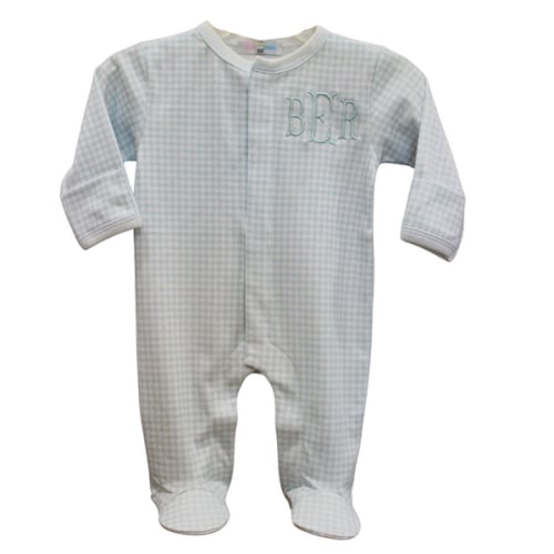 Baby Loren Boy Coming Home Footie Blue Gingham - Hiccups Children's Boutique