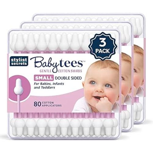 Classic Baby Tees - Small Gentle Double Sided Swabs Designed for Little Ears - for Babies, Infants & Toddlers - Dual Sided Pointed Buds - 80 Cotton Tips - 3 Pack
