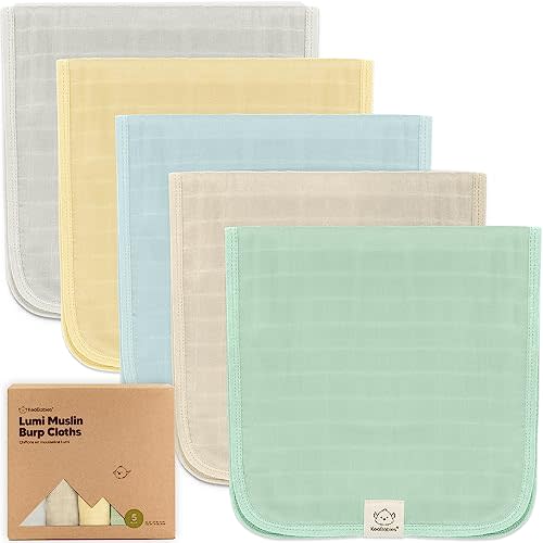 KeaBabies Cotton Muslin Burp Cloths Baby Boy, Girl - 5-Pack Soft & Absorbent Burping Cloth for Babies, Large Baby Towels & Washcloths for Newborn, Spit Up Rags, No Shrink, 20x10" (Mirage)