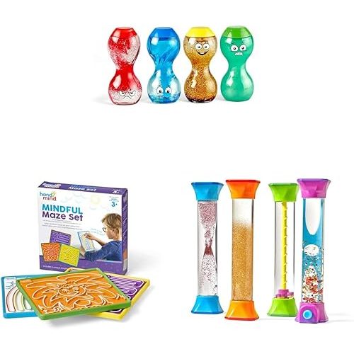 hand2mind Express Your Feelings Sensory Bottles & Mindful Maze Boards & Sensory Fidget Tubes