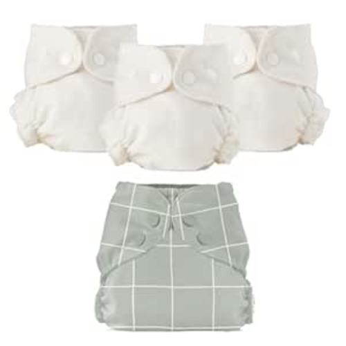 Esembly Cloth Diaper Bundle Set - 3 Organic Cotton Absorbent Inners and 1 Waterproof Outer Diaper Cover - Reusable, Washable, Snap Closure Cloth Diapers - Size 2 (18-35lbs), Lattice