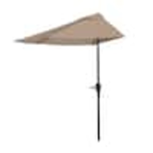 Pure Garden 9 ft. Steel Outdoor Half Round Patio Market Umbrella with Easy Crank Lift in Sand HW1500076