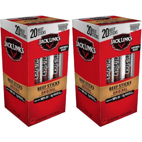 Jack Link's Beef Sticks, Original – Protein Snack, Meat Stick with 6g of Protein, Made with 100% Beef, Individually Wrapped Beef Snack Sticks – 0.92 Oz. (20 Count) (Pack of 2)