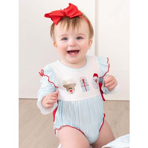 Season's Greetings Embroidered Ruffle Bubble Romper