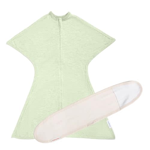SleepingBaby Zipadee-Zip Transition Swaddle and Snuggle Strap Bundle - Roomy Baby Swaddle Blanket with Zipper Convenience and Wearable Blanket Accessory - Heather Zen Garden Green Zipadee-Zip XS