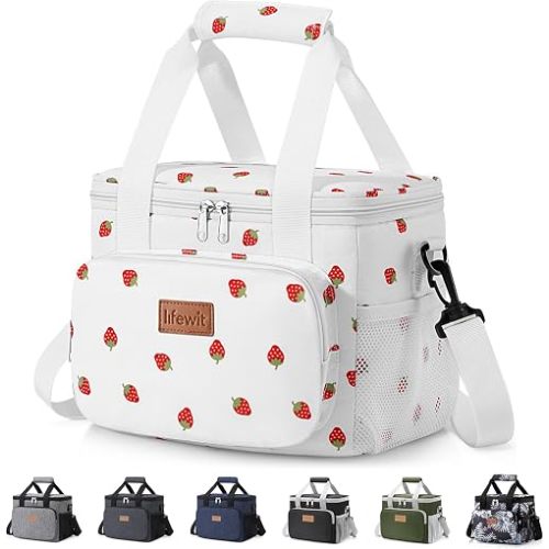 Lifewit Medium Lunch Bag, Insulated Lunch Box, Soft Cooler Cooling Tote for Adult Men Women, Strawberry 12-Can (9L)