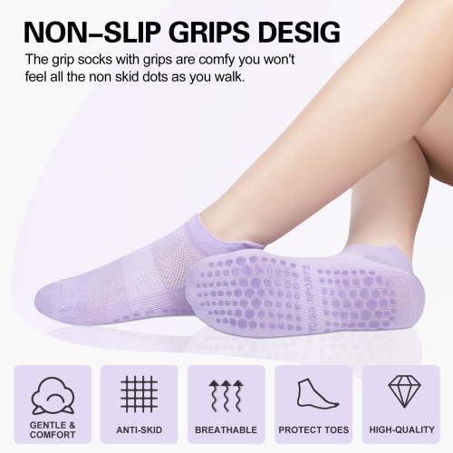 Loritta Grip Socks Pilates for Woman Non Slip Yoga Sock with Grips for Ballet Workout Hospital, 6 Pairs
