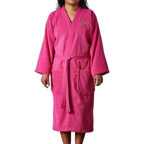 Lacoste Classic Pique Bath Robe, 100% Soft Cotton Terry, Unisex Adult Bathrobe, Absorbent & Quick Drying, One Size Fits Most