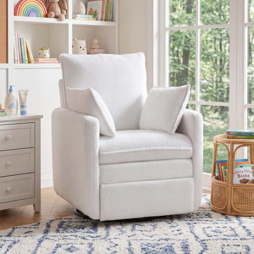 Bonzy Home 360° Swivel Glider Recliner Chair, Manual Rocking Recliner with Side Pockets & Armrest Bags, Compact Chair for Living Room，White