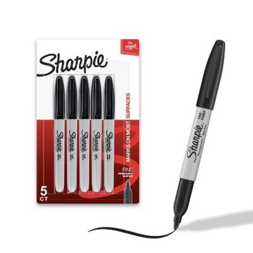 Sharpie 5pk Permanent Markers Fine Tip Black: Art & Stationery, Office Supplies, Black Sharpies, Fine Point, Age 18+