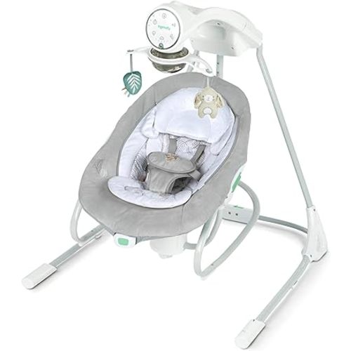 Ingenuity InLighten 2-in-1 Soothing Baby Swing & Rocker - Vibrating Swivel Infant Seat, Soothing Sounds, Lights - Remy