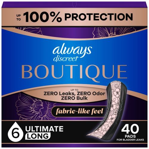 Always Discreet Boutique 6 Drops Incontinence Pads - Extra Heavy - Long Length - 40ct