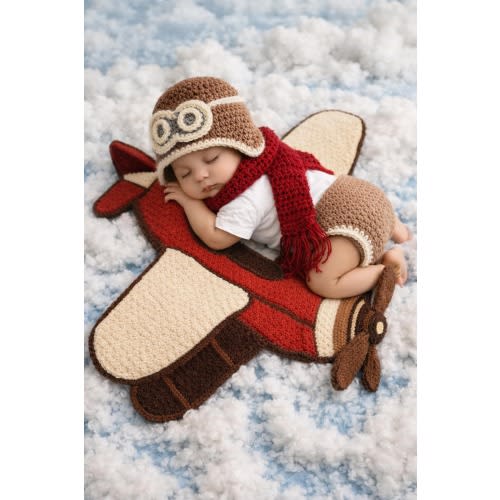 Crochet Baby Aviator Outfit, Newborn Photo Prop