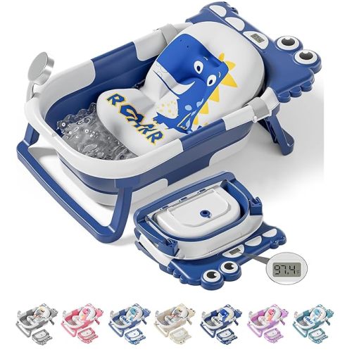TPN Collapsible Baby Bathtub, Baby Bath Tub with Soft Cushion & Real-Time Thermometer, Baby Bathtub Infant to Toddler Tub (0-36 Months), Portable Newborn Travel Bath tub