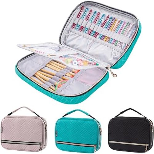 MYBAGZING Crochet Hook Case Empty - Quilted Crochet Organizer Case- Crochet Hook Holder for Circular Knitting Needles, Crochet Hooks (up to 8") Knitting & Crochet Supplies - Knitting Accessories