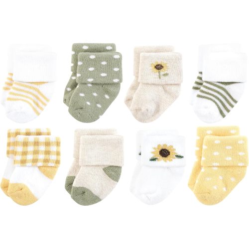 Hudson Baby Infant Girl Cotton Rich Newborn and Terry Socks, Sunflower, 0-6 Months