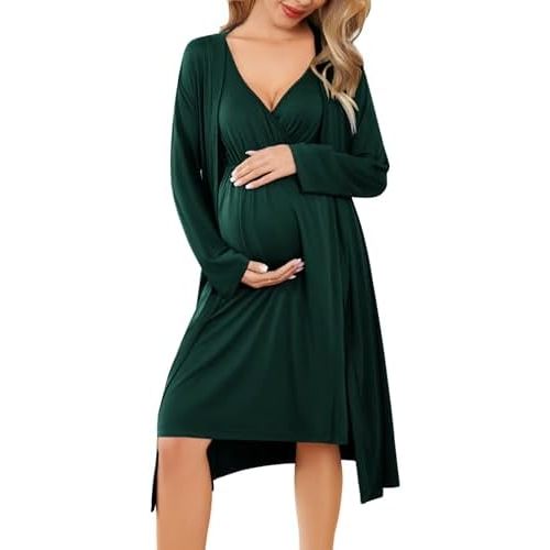 Ekouaer Maternity Nursing Gown and Robe Set Labor Delivery Nightgowns