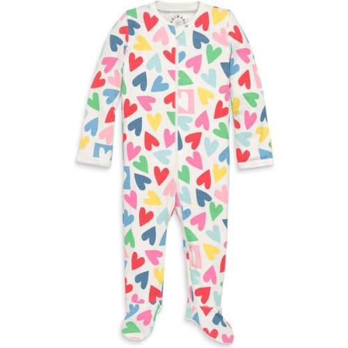 Baby Organic Zip Footie In Rainbow Candy Hearts - Primary | Maisonette