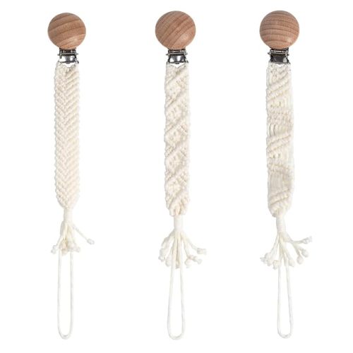 Boho Pacifier Clip for Boys Girls Pacifier Holder Leash Wooden Clips Handmade Braided Cotton Unisex Baby Shower Birthday Gift Christmas Gift (Pattern 9)