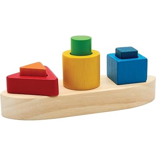 PlanToys® Sorting Boat Toy | Wooden Shape Sorter Toy for Toddlers 3+ | Montessori Educational Boat Puzzle with 6 Blocks | Develops Fine Motor Skills, Shape Matching & Problem-Solving