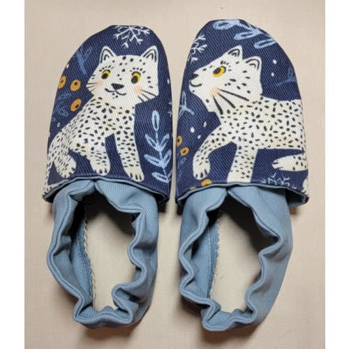 Custom classroom shoes, soft soled slippers, made to order slippers. Montessori Waldorf shoes. Made to order. Snow leopard cats