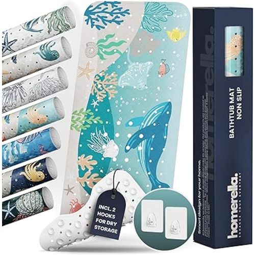 Bathtub Mat Non Slip Anti Mold for Kids 40x16 - homerella® Bath Mat for Tub, BPA Free, Incl. 2 Hooks, Washable Shower Mat Non Slip Anti Mold, Shower Mats for Inside Shower, EU Certified
