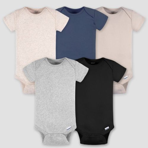 Gerber Baby 5pk Short Sleeve Onesie - Cream Newborn: Cotton Knit Bodysuits, Pullover with Crotch Snap, Machine Washable