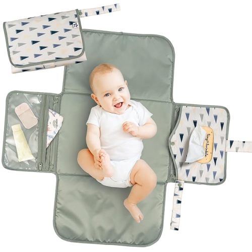 Tiny Twinkle Portable Diaper Changing Pad | Waterproof, Wipeable & Compact Baby Changing Pad for Travel | Smart Wipes Pocket & Organized Storage| Newborn Shower Gift (Varsity Flags)