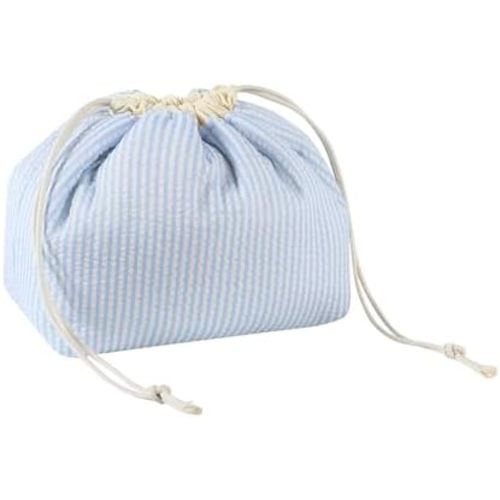 Cotton Quilted Seersucker Makeup Bag with Canvas Lining,Coquette Aesthetic Cute Travel Toiletry Bag,Drawstring Gift Bag for Women and Girls（Seersucker）