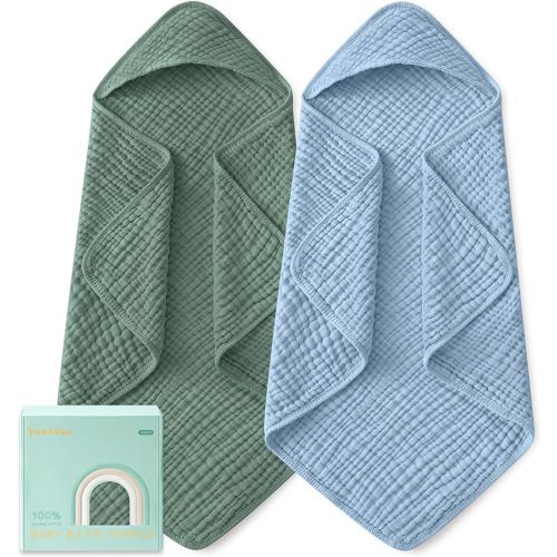 Amazon.com : Yoofoss Hooded Baby Bath Towels 2 Pack 100% Muslin Organic Cotton with Hood | for Newborn, Babies, Infant, Toddler and Kids, 32x32 Inch, Soft and Absorbent, Baby Essential, Blue & dark Green : Baby