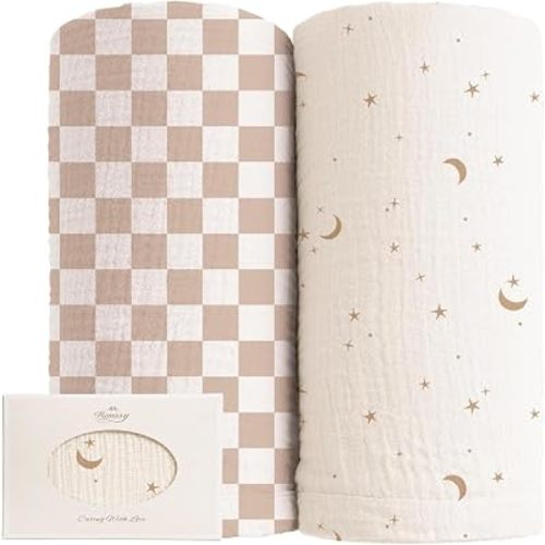 Konssy Muslin Swaddle Blankets, 100% Cotton Receiving Blankets, 47"x 47"