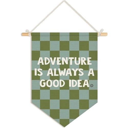 Wheatwin Nursery Decor, Adventure Is Always a Good Idea Wall Hanging Pennant Flag Banner, Kids Room Wall Decor for Toddler Nursery Bedroom Playroom Classroom 15x11 Inch