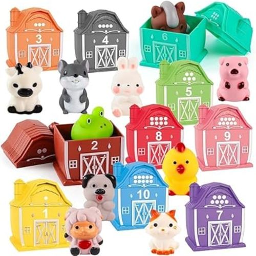 EnAuRoL Learning Barn Toys for Toddlers 3+ Years Old, 20 Pieces Farm Animal Finger Puppets for Kids, Montessori,Counting, Matching and Color Sorting Set, Christmas Birthday Gift for Boys Girls