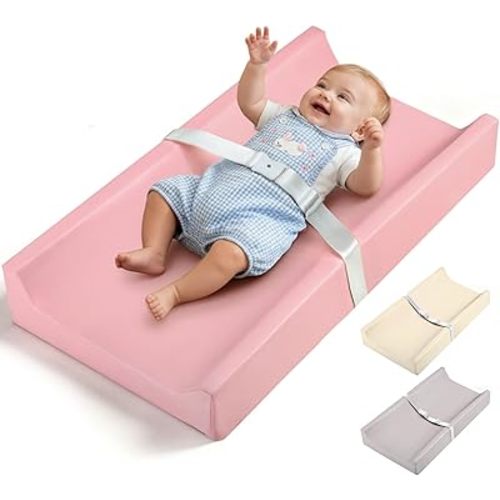 Mallify Baby Changing Pad, Waterproof & Wipeable Vegan Leather Diaper Changing Mat, Thick Soft & Non-Slip Changing Pad for Dresser, Changing Table (Pink)