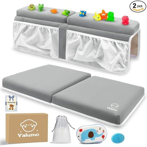 Bath Kneeler and Elbow Rest Pad Set for Baby Bathtub, Thick Non-Slip Bathing Kneeling Mat Cushion Quick Drying Bathtub Knee Saver with Arm Support and Pockets for Bathroom Bathing time Comfort, Gray
