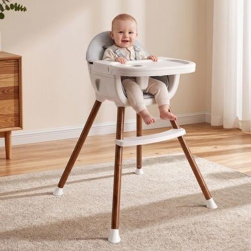 Fodoss 4-in-1 Baby High Chair, Adjustable Toddler Feeding Chair with Removable Double Tray, Adjustable Tray & Height, Dishwasher-Safe, 5-Point Harness