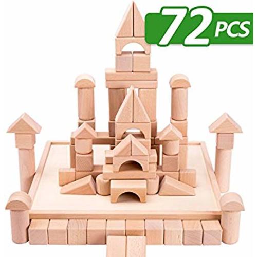iPlay, iLearn Kids Wooden Building Block Set, 72 PCS Wood Castle Blocks Kit, Natural Wooden Stacking Cubes, Educational Montessori Toy for Age 3, 4, 5 Year Olds Up, Children, Preschoolers, Boys, Girls