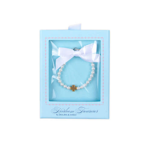 Gold Cross Pearl Bracelet
