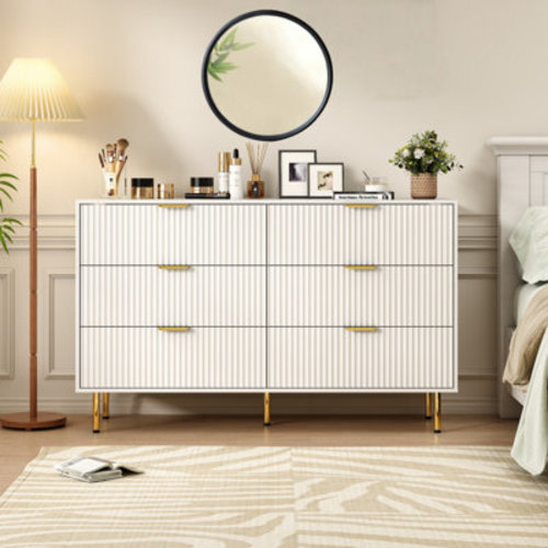 Latitude Run® Fluted 6 Drawers Dresser For Bedroom, Wood Chest Of Drawers | Wayfair