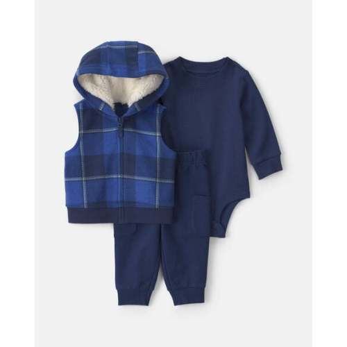 Baby Boy 3-Piece Buffalo Check Long-Sleeve Layering Set - Navy Blue | Carter's