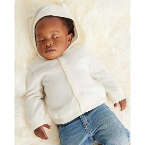 Washable Cashmere Hooded Cardigan in Ivory