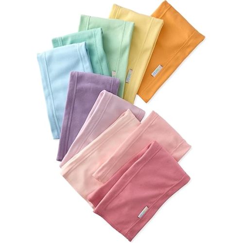 Bailey 10-Pack Burp Cloths 100% Organic Cotton Knit for Newborn & Baby Boys & Girls, Sunny Pink Rainbow, One Size