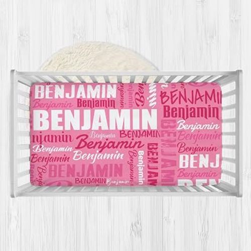 Personalized Baby Fitted Crib Sheets with Name, Custom Name Baby Crib Mattress Sheet for Boys Girls, Nursery Baby Bedding Sheet for Infant Newborn Fits Standard Mattress Toddler Bed (Pink)