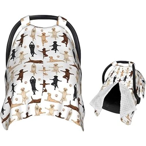 Funny Labrador Retrievers Dog Yoga Baby Car Seat Canopy and Nursing Cover for Breastfeeding Multi-Use Cover Lightweight Infant Stretchy Carrier Carseat Winter Cover for Newborn Girls Boys