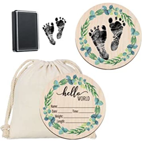 Baby Announcement Sign Newborn Footprint Sign Newborn Announcement Disc Birth Stats Sign for Hospital Newborn Photo Prop (Style 2)